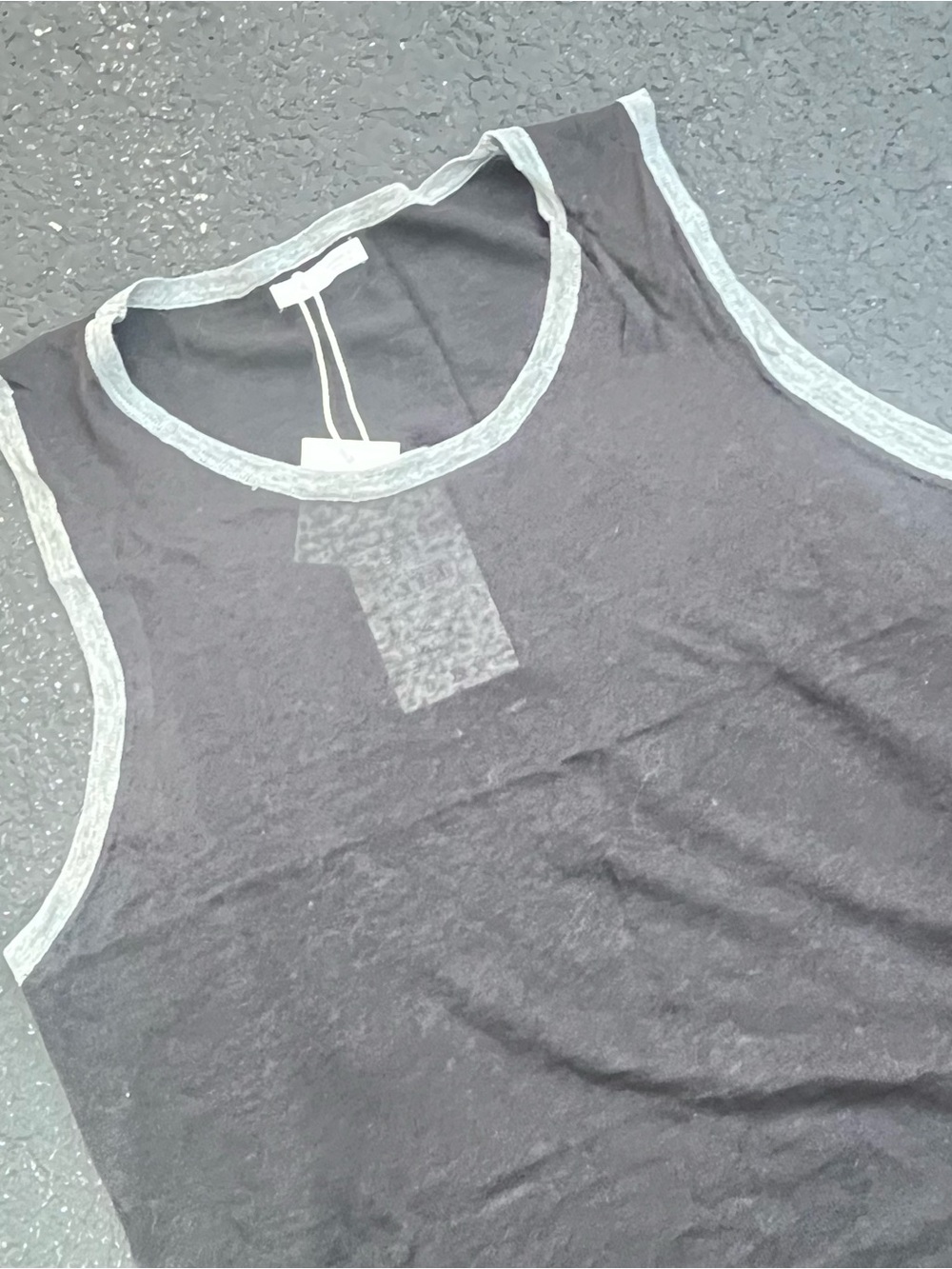 Zara Men’s linen-blend Crewneck Tank Top Black light grey ribbed collar Medium